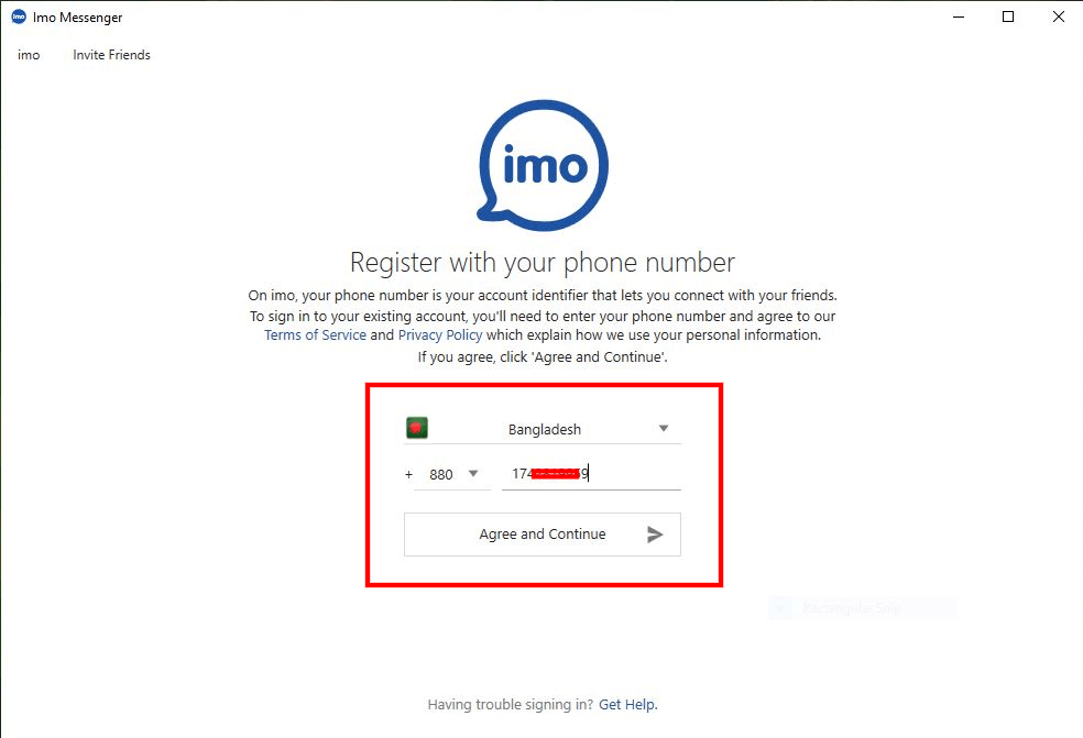 Phone number connected with your IMO account