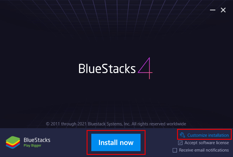 BlueStacks start installation
