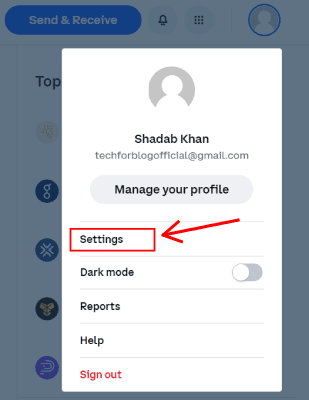 Coinbase settings option