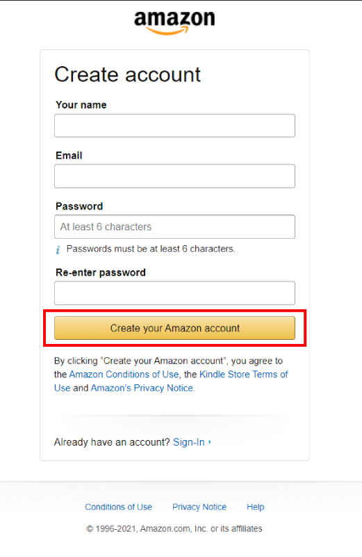 Create your Amazon account