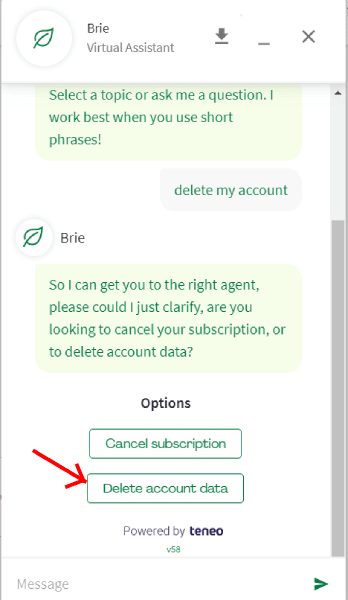 Delete Hellofresh Account on Help Chat