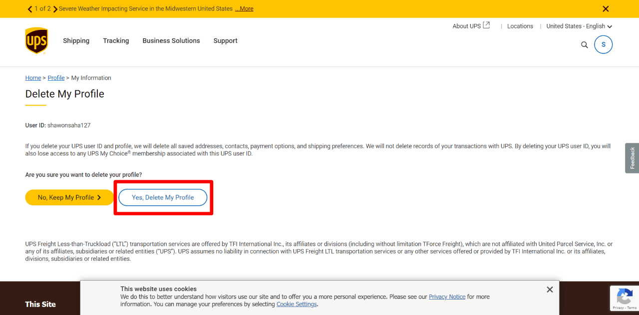 How to Delete UPS Account via the Website