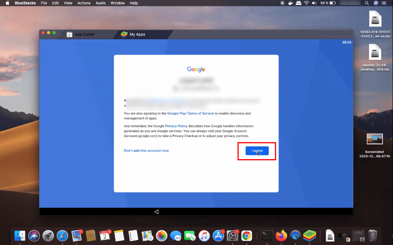 Gmail account sign in on BlueStacks for Mac
