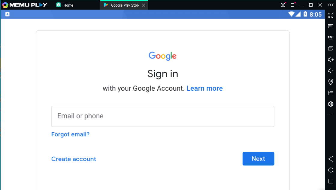 Google Play Store sign in on MEmu emulator