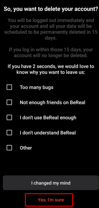 How to Delete BeReal Account via the app