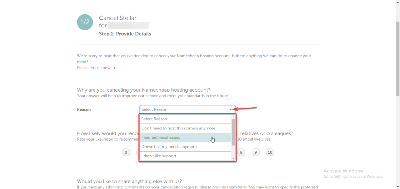 How to cancel the hosting service