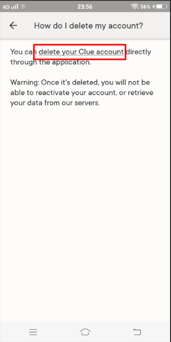 How to delete Clue account via the app