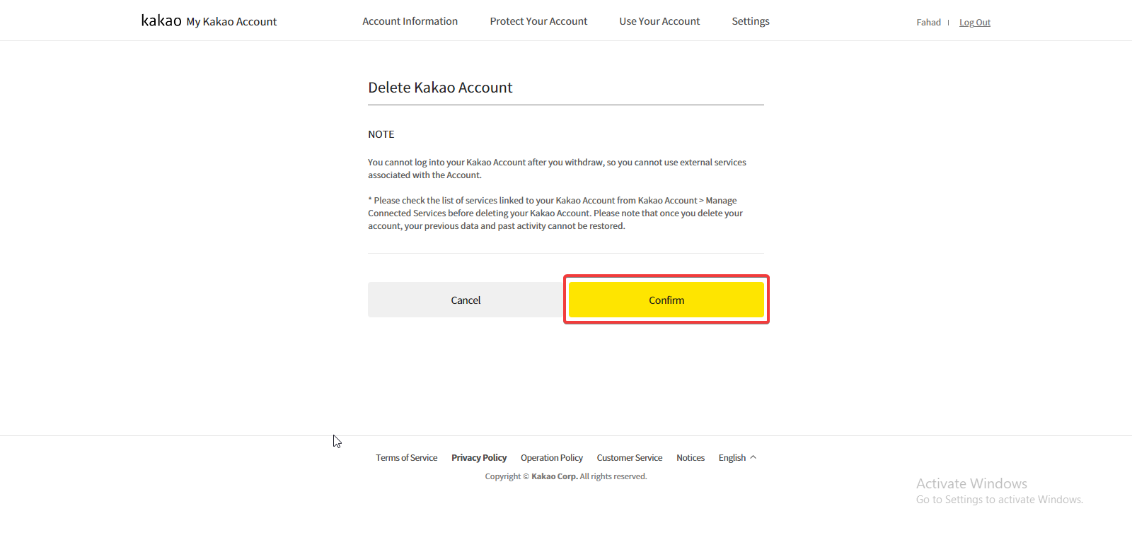 How to delete Kakao Account via website