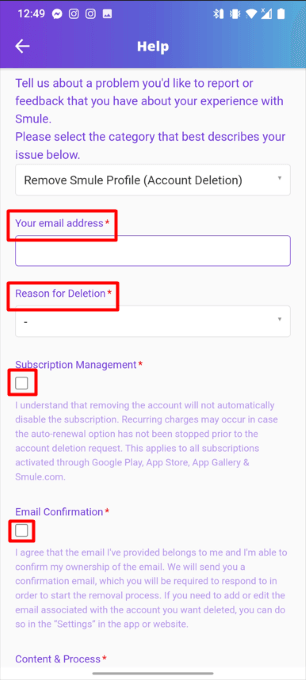 How to delete Smule account via the Mobile Application