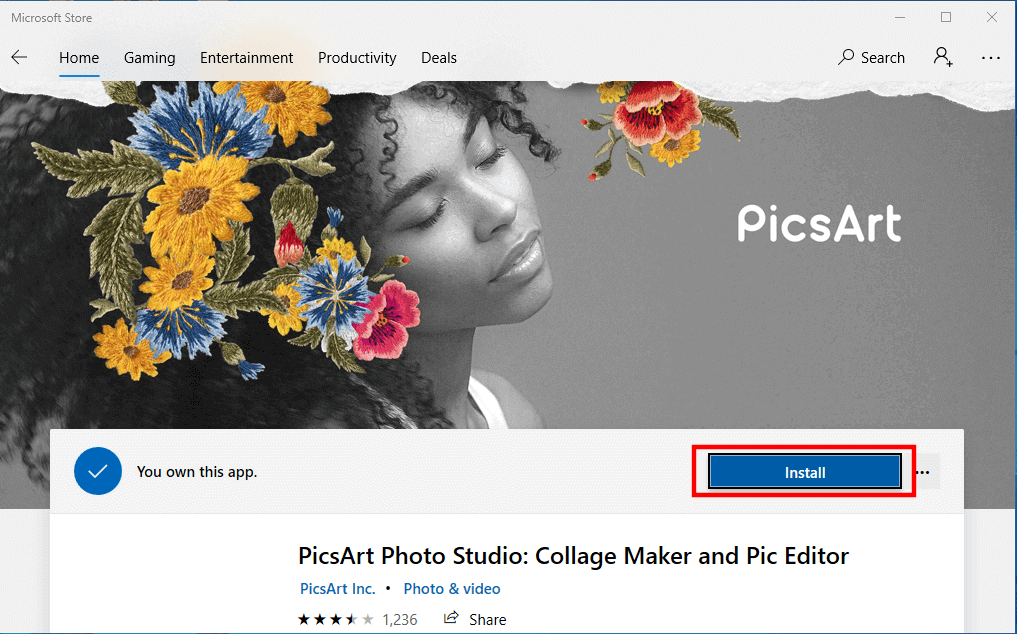 Install PicsArt from Microsoft Store