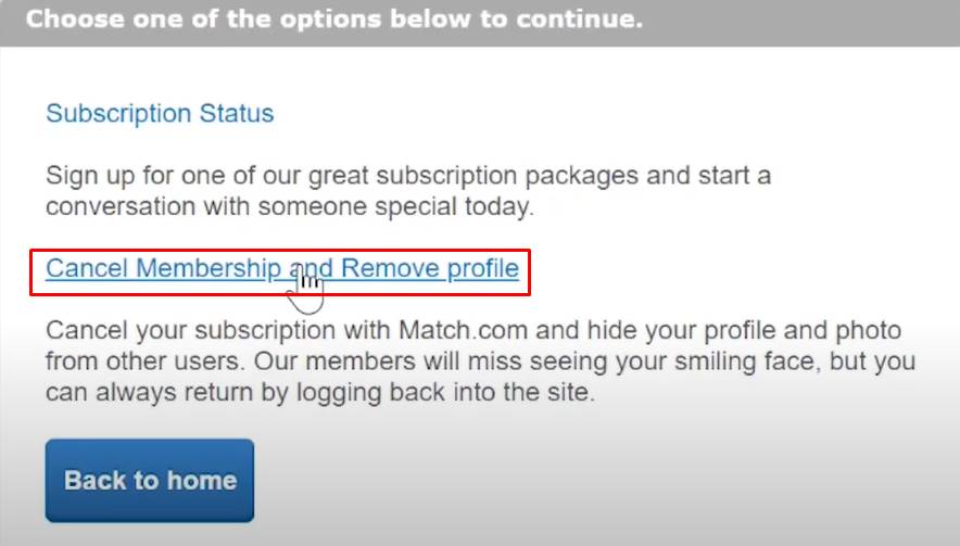 Match Cancel Membership and Remove profile