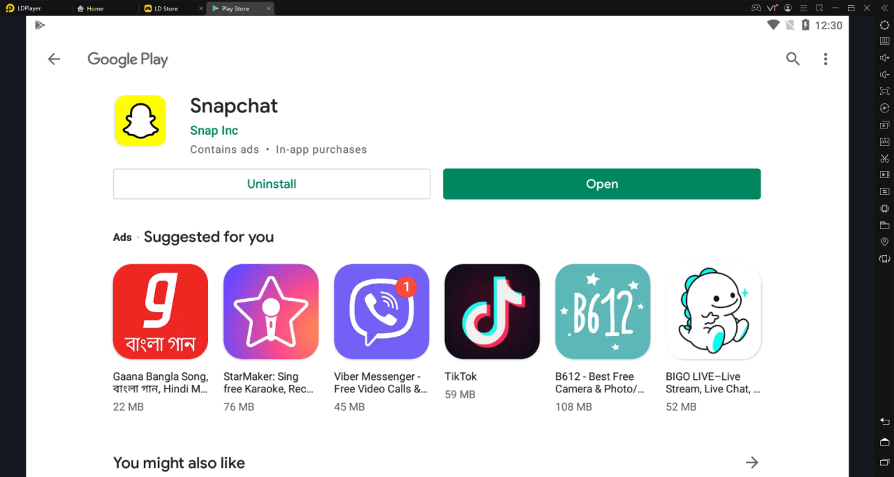 Open Snapchat app after the install on LDPlayer