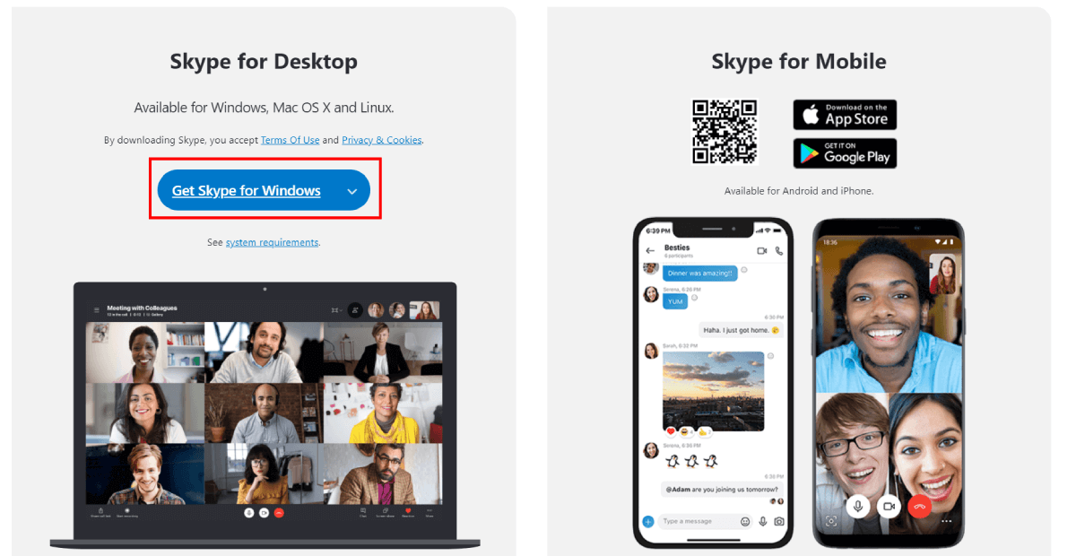 Skype Download page