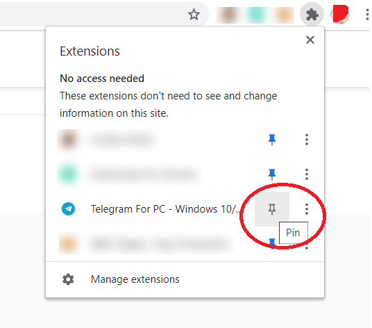 Telegram Chrome Browser Pin extension