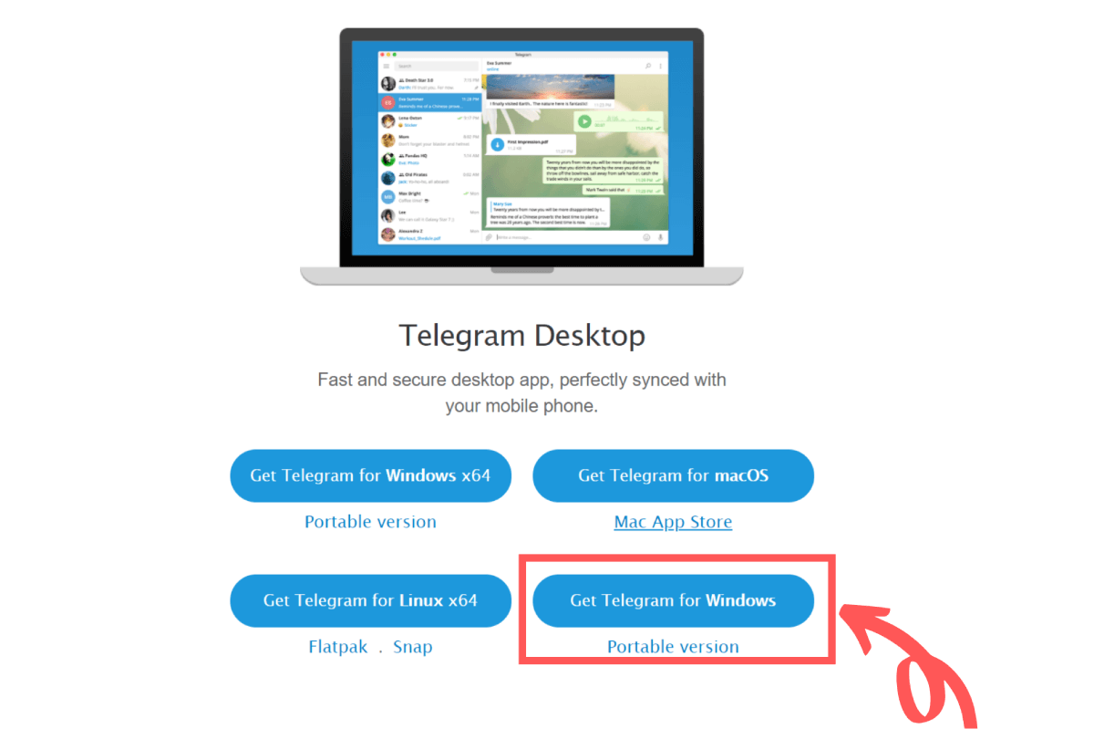 Telegram For Windows Download page