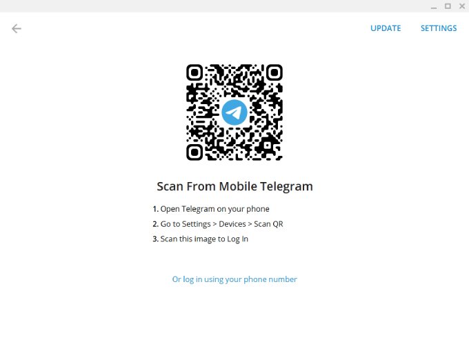 Telegram Quick login using the QR code