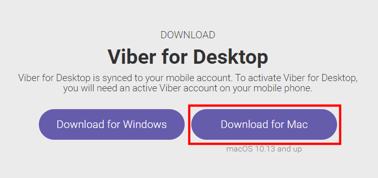 Viber Mac version download button