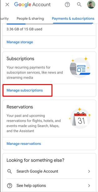 google play store Manage Subscriptions