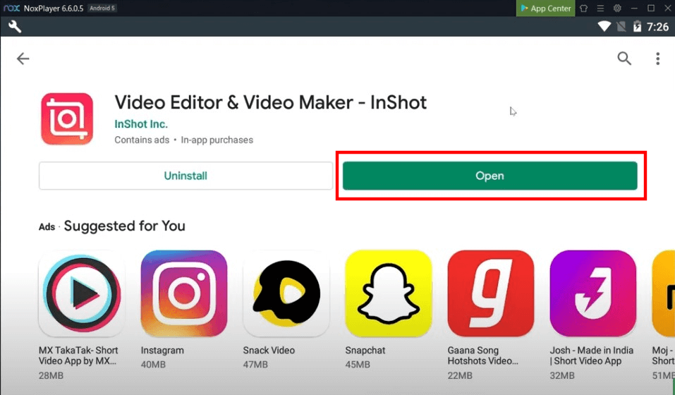 inshot app open after install