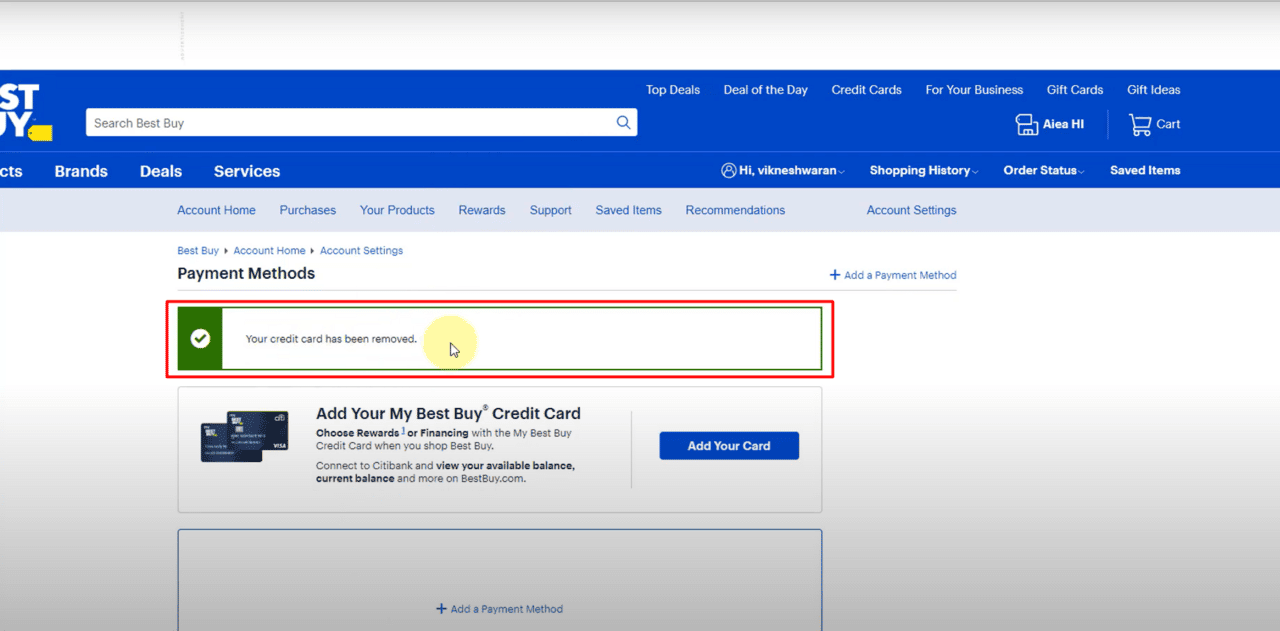 remove CreditDebit Card from a Best Buy Account 7